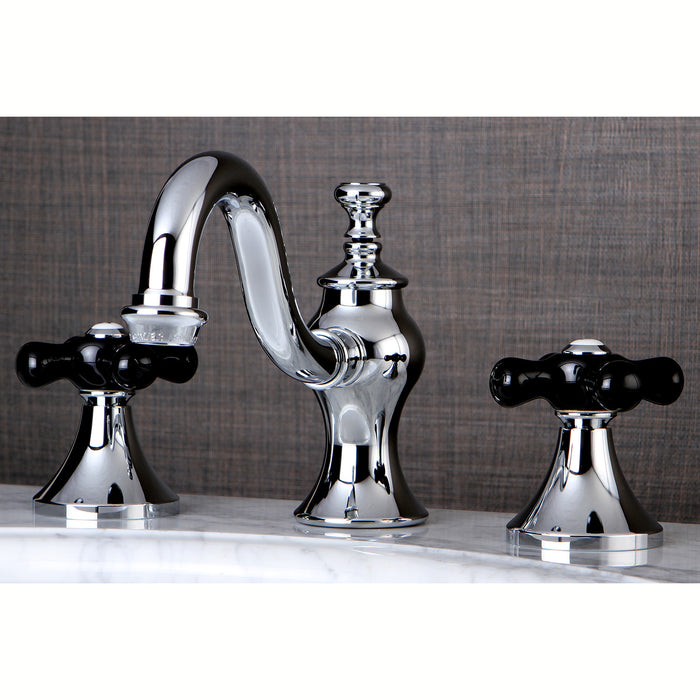 Kingston Heirloom KC7161PKX - Duchess Two-Handle 3-Hole Deck Mount Widespread Bathroom Faucet with Brass Pop-Up, Polished Chrome