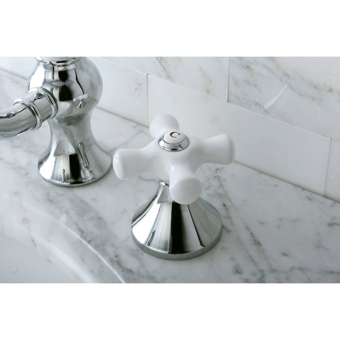 Kingston Heirloom KC7161PXTwo-Handle 3-Hole Deck Mount Widespread Bathroom Faucet with Brass Pop-Up, Polished Chrome