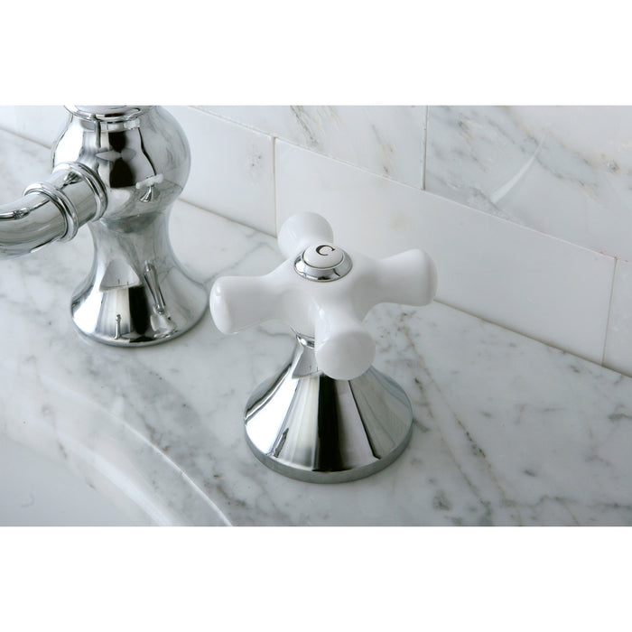 KC7161PX Two-Handle 3-Hole Deck Mount Widespread Bathroom Faucet with Brass Pop-Up, Polished Chrome