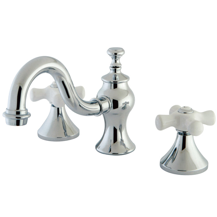 Kingston Heirloom KC7161PX Two-Handle 3-Hole Deck Mount Widespread Bathroom Faucet with Brass Pop-Up, Polished Chrome