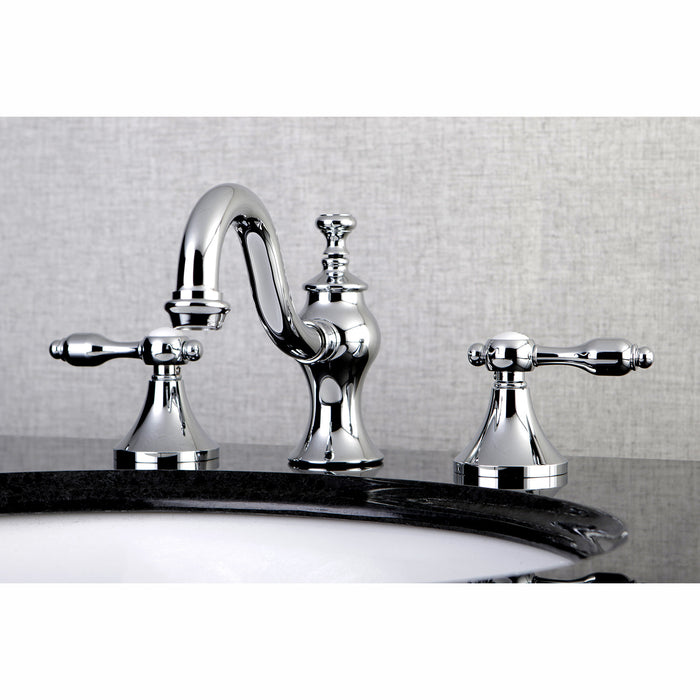 Tudor KC7161TAL Two-Handle 3-Hole Deck Mount Widespread Bathroom Faucet with Brass Pop-Up, Polished Chrome