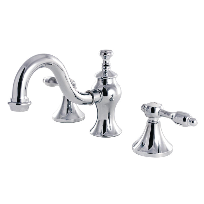 Kingston Heirloom KC7161TAL - Tudor Two-Handle 3-Hole Deck Mount Widespread Bathroom Faucet with Brass Pop-Up, Polished Chrome