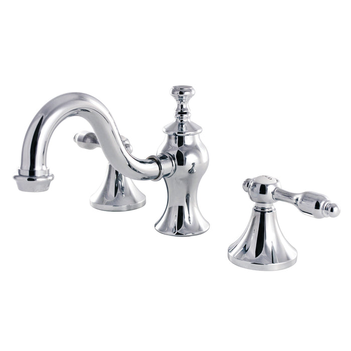Tudor KC7161TAL Two-Handle 3-Hole Deck Mount Widespread Bathroom Faucet with Brass Pop-Up, Polished Chrome