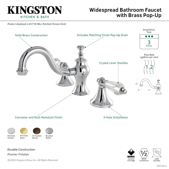 Kingston Heirloom KC7161WLL - Wilshire Two-Handle 3-Hole Deck Mount Widespread Bathroom Faucet with Brass Pop-Up, Polished Chrome