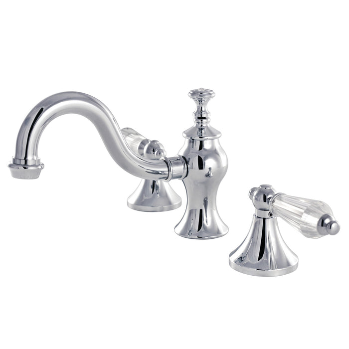 Kingston Heirloom KC7161WLL - Wilshire Two-Handle 3-Hole Deck Mount Widespread Bathroom Faucet with Brass Pop-Up, Polished Chrome