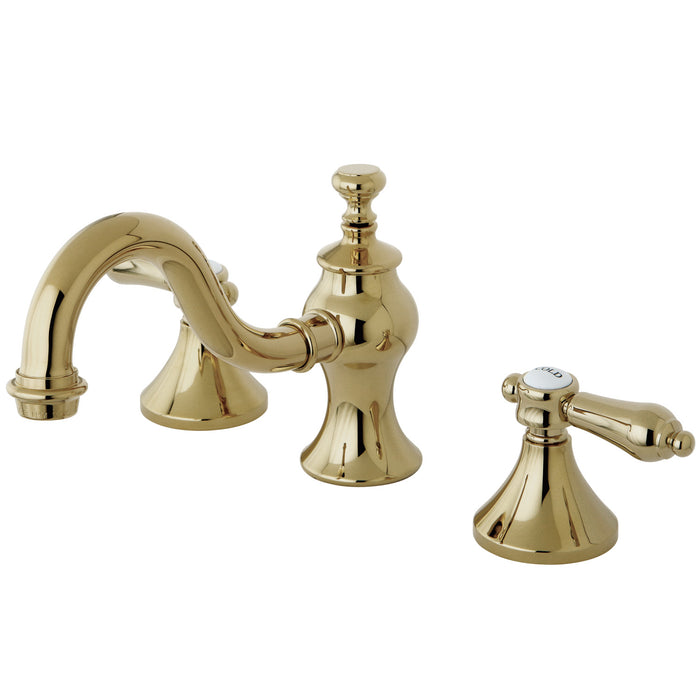 Kingston Heirloom KC7162BAL - Bel-Air Two-Handle 3-Hole Deck Mount Widespread Bathroom Faucet with Brass Pop-Up, Polished Brass