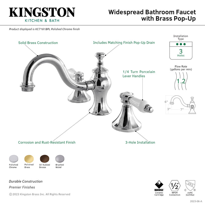 Bel-Air KC7162BPL Two-Handle 3-Hole Deck Mount Widespread Bathroom Faucet with Brass Pop-Up, Polished Brass