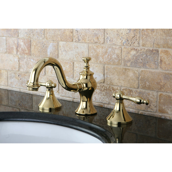 Naples KC7162NL Two-Handle 3-Hole Deck Mount Widespread Bathroom Faucet with Brass Pop-Up, Polished Brass