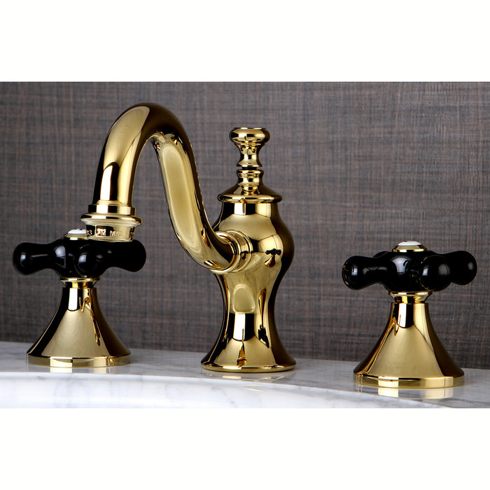 Duchess KC7162PKX Two-Handle 3-Hole Deck Mount Widespread Bathroom Faucet with Brass Pop-Up, Polished Brass