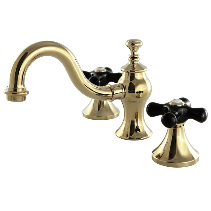 Kingston Heirloom KC7162PKX - Duchess Two-Handle 3-Hole Deck Mount Widespread Bathroom Faucet with Brass Pop-Up, Polished Brass