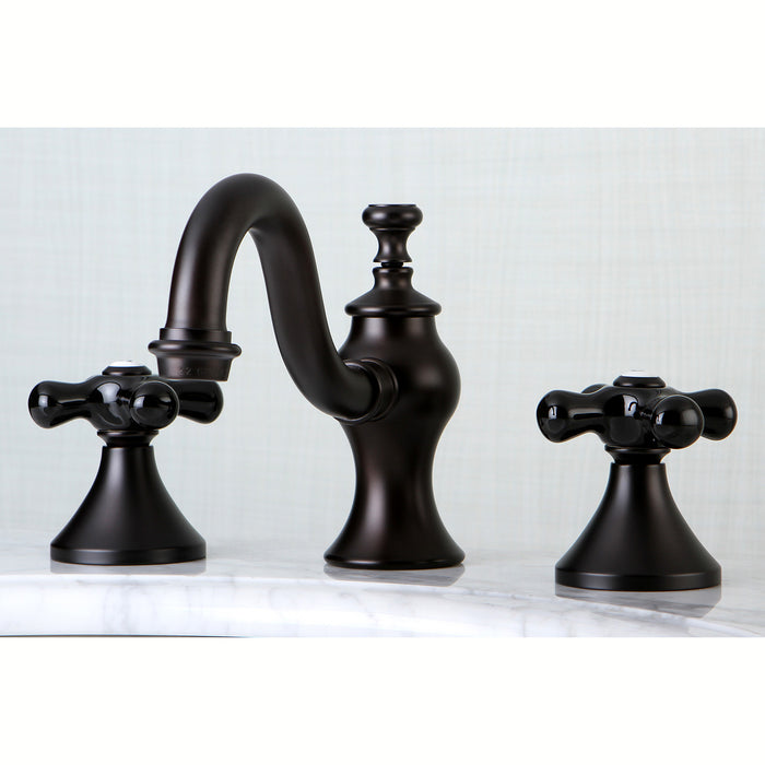 Kingston Heirloom KC7165PKX - Duchess Two-Handle 3-Hole Deck Mount Widespread Bathroom Faucet with Brass Pop-Up, Oil Rubbed Bronze