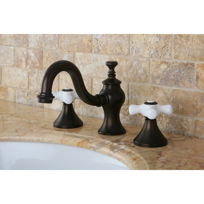 Kingston Heirloom KC7165PXTwo-Handle 3-Hole Deck Mount Widespread Bathroom Faucet with Brass Pop-Up, Oil Rubbed Bronze