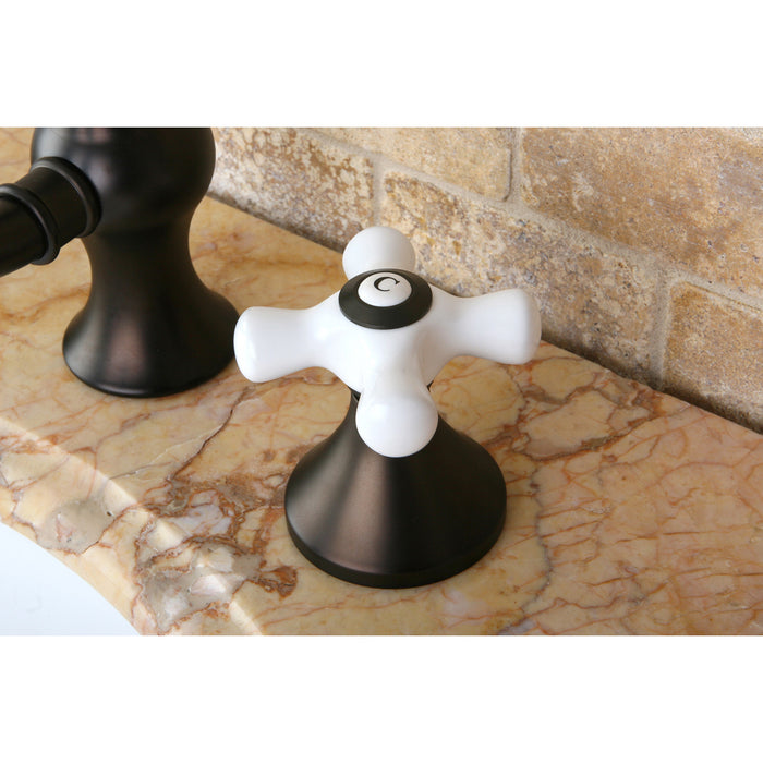 Kingston Heirloom KC7165PXTwo-Handle 3-Hole Deck Mount Widespread Bathroom Faucet with Brass Pop-Up, Oil Rubbed Bronze