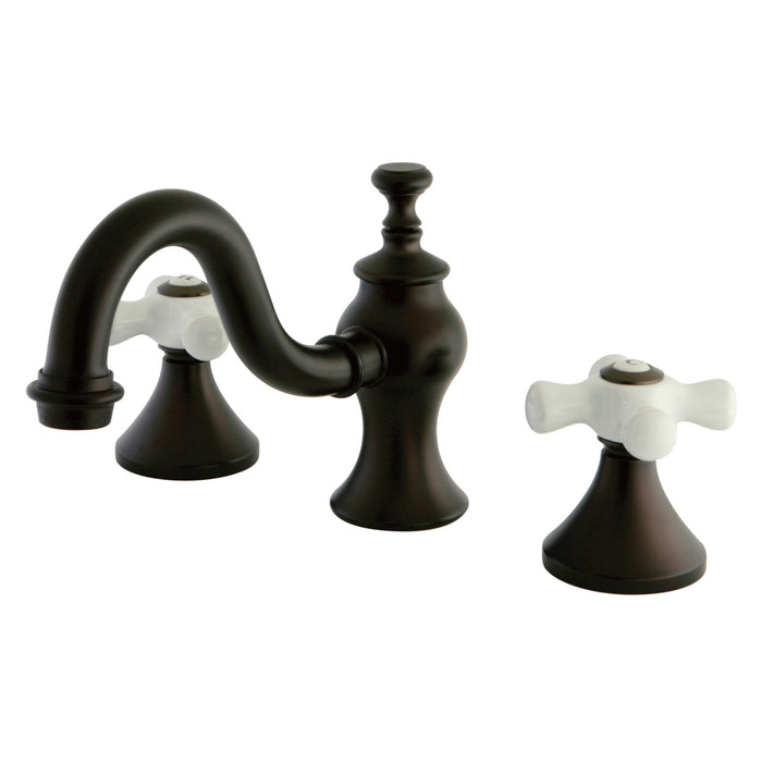 Kingston Heirloom KC7165PXTwo-Handle 3-Hole Deck Mount Widespread Bathroom Faucet with Brass Pop-Up, Oil Rubbed Bronze