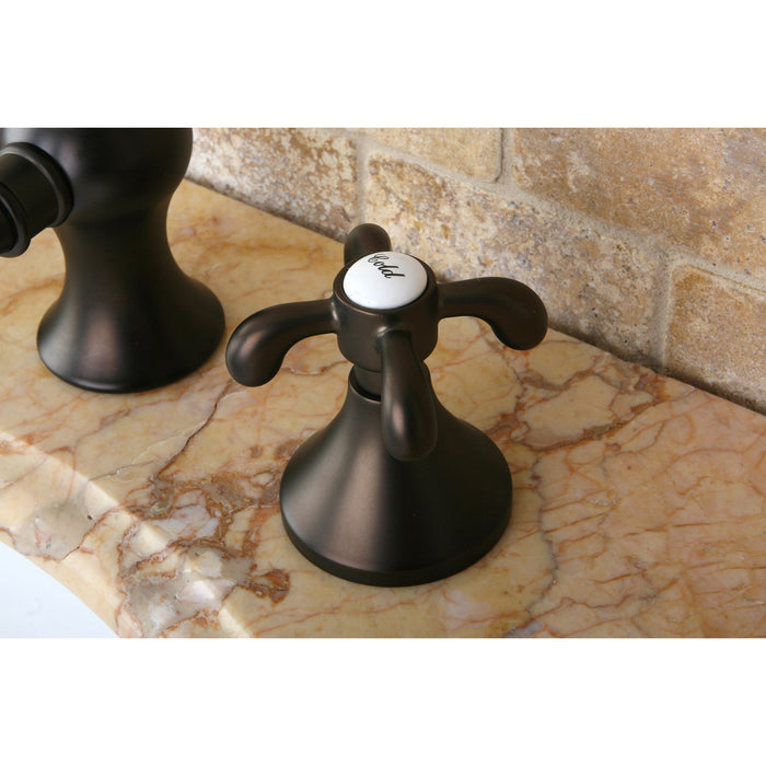French Country KC7165TX Two-Handle 3-Hole Deck Mount Widespread Bathroom Faucet with Brass Pop-Up, Oil Rubbed Bronze