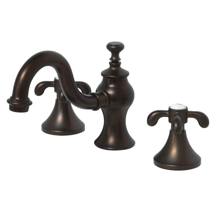 Kingston Heirloom KC7165TX - French Country Two-Handle 3-Hole Deck Mount Widespread Bathroom Faucet with Brass Pop-Up, Oil Rubbed Bronze