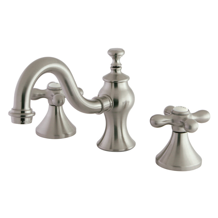 Kingston Heirloom KC7168AX - Vintage Two-Handle 3-Hole Deck Mount Widespread Bathroom Faucet with Brass Pop-Up, Brushed Nickel