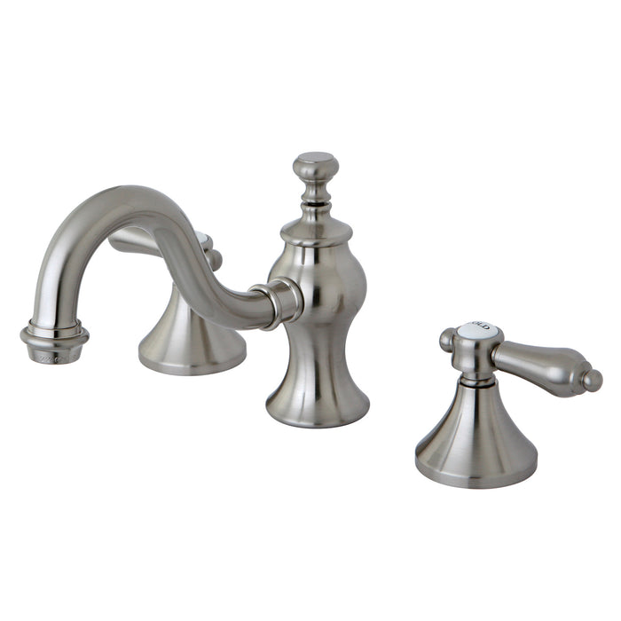 Kingston Heirloom KC7168BAL - Bel-Air Two-Handle 3-Hole Deck Mount Widespread Bathroom Faucet with Brass Pop-Up, Brushed Nickel