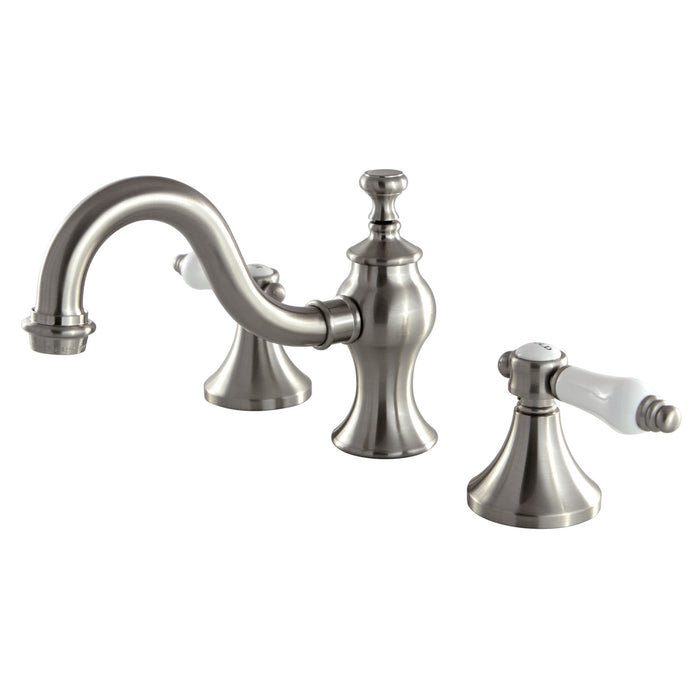 Bel-Air KC7168BPL Two-Handle 3-Hole Deck Mount Widespread Bathroom Faucet with Brass Pop-Up, Brushed Nickel