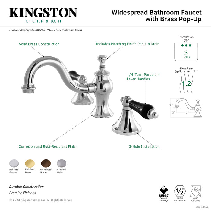 Duchess KC7168PKL Two-Handle 3-Hole Deck Mount Widespread Bathroom Faucet with Brass Pop-Up, Brushed Nickel