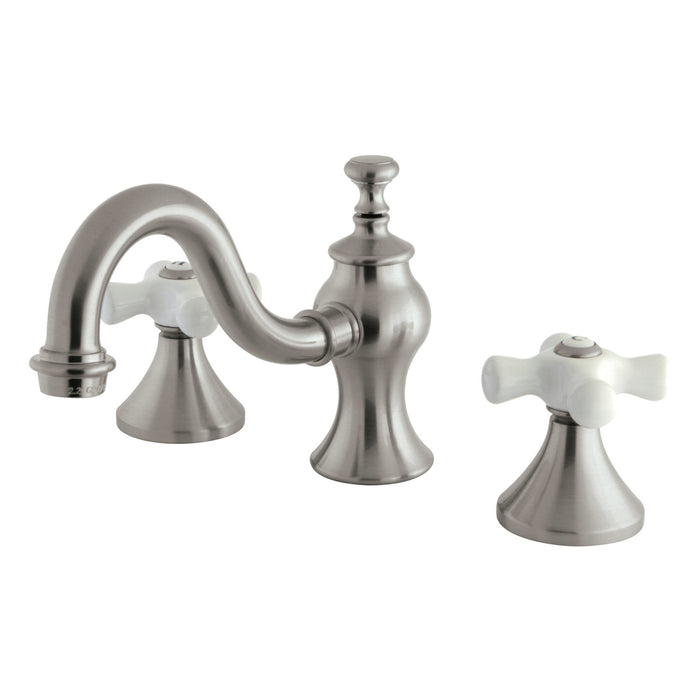 Kingston Heirloom KC7168PXTwo-Handle 3-Hole Deck Mount Widespread Bathroom Faucet with Brass Pop-Up, Brushed Nickel