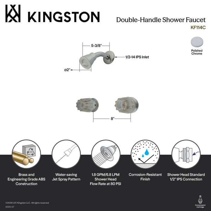 Kingston KF114C Double-Handle Shower Faucet, Polished Chrome