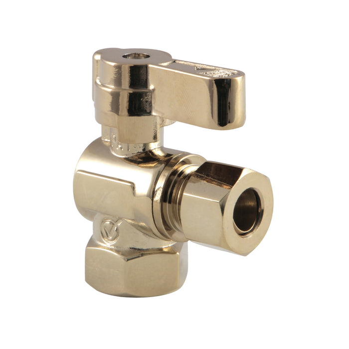 Kingston KF3310PB 3/8-Inch FIP x 3/8-Inch O.D. Comp Quarter-Turn Angle Shut-Off Valve, Polished Brass