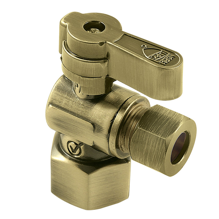 Kingston Baseline KF4310AB 1/2-Inch FIP x 3/8-Inch O.D. Comp Quarter-Turn Angle Shut-Off Valve, Antique Brass