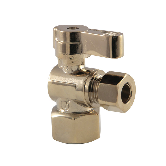 Kingston Baseline KF4310PB 1/2-Inch FIP x 3/8-Inch O.D. Comp Quarter-Turn Angle Shut-Off Valve, Polished Brass