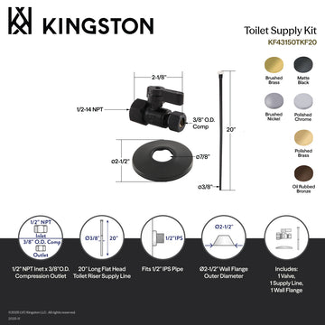 Kingston Trimscape KF43157TKF20 Toilet Supply Kit, 1/2 FIP x 3/8 OD Comp Straight Valve, Brushed Brass