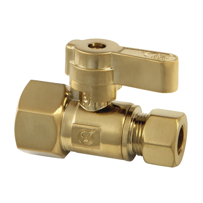 Kingston KF4315BB 1/2-Inch FIP x 3/8-Inch O.D. Comp Quarter-Turn Straight Shut-Off Valve, Brushed Brass