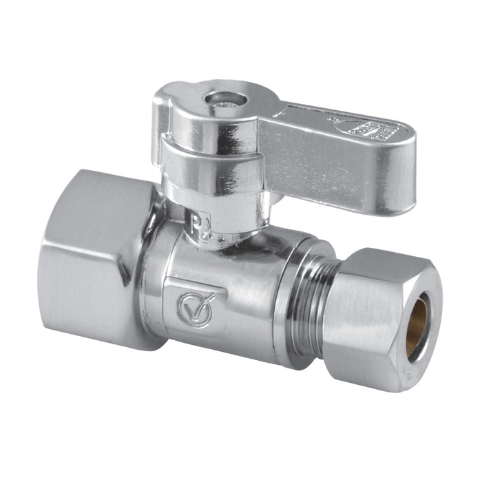 Kingston KF4315 1/2-Inch FIP x 3/8-Inch O.D. Comp Quarter-Turn Straight Shut-Off Valve, Polished Chrome