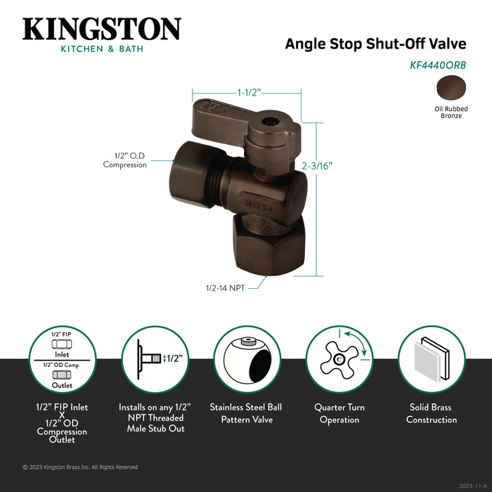 Kingston KF4440ORB 1/2-Inch FIP x 1/2-Inch O.D. Comp Quarter-Turn Angle Shut-Off Valve, Oil Rubbed Bronze
