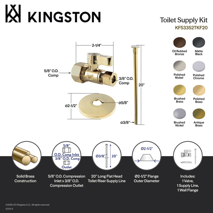 Kingston Trimscape KF53355TKF20 Toilet Supply Kit, 5/8" OD x 3/8" OD Comp Straight Valve, Oil Rubbed Bronze