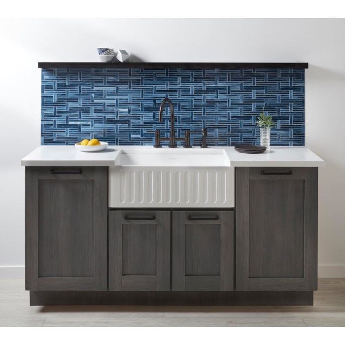 Arcticstone KGKFA301810RM 30-Inch Solid Surface White Stone Apron-Front Single Bowl Farmhouse Kitchen Sink with Strainer and Grid, Matte White/Brushed