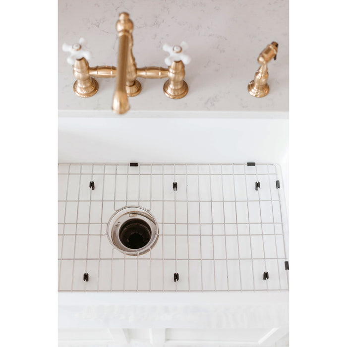 Kingston Heirloom KGKFA331810BC - Arcticstone 33-Inch Solid Surface White Stone Apron-Front Single Bowl Farmhouse Kitchen Sink with Strainer and Grid, Matte White/Brushed
