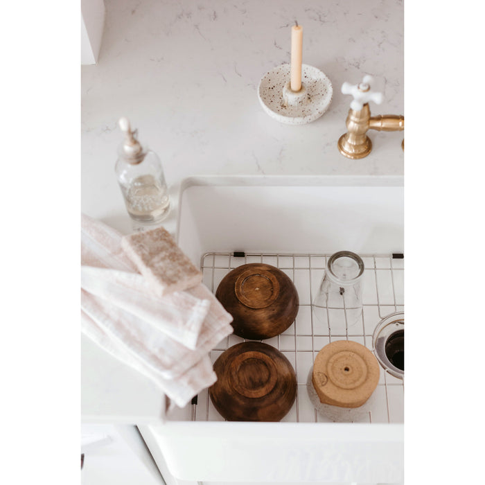 Kingston Heirloom KGKFA331810BC - Arcticstone 33-Inch Solid Surface White Stone Apron-Front Single Bowl Farmhouse Kitchen Sink with Strainer and Grid, Matte White/Brushed