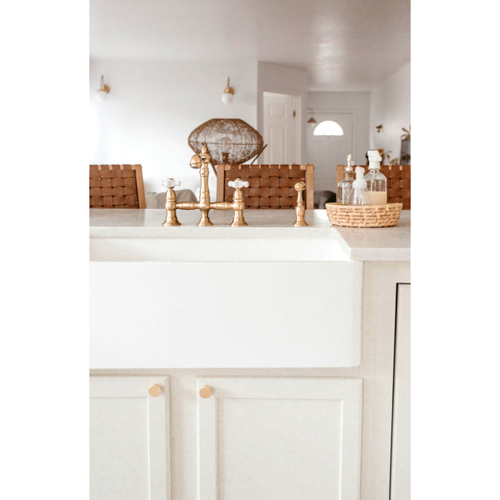 Kingston Heirloom KGKFA331810BC - Arcticstone 33-Inch Solid Surface White Stone Apron-Front Single Bowl Farmhouse Kitchen Sink with Strainer and Grid, Matte White/Brushed