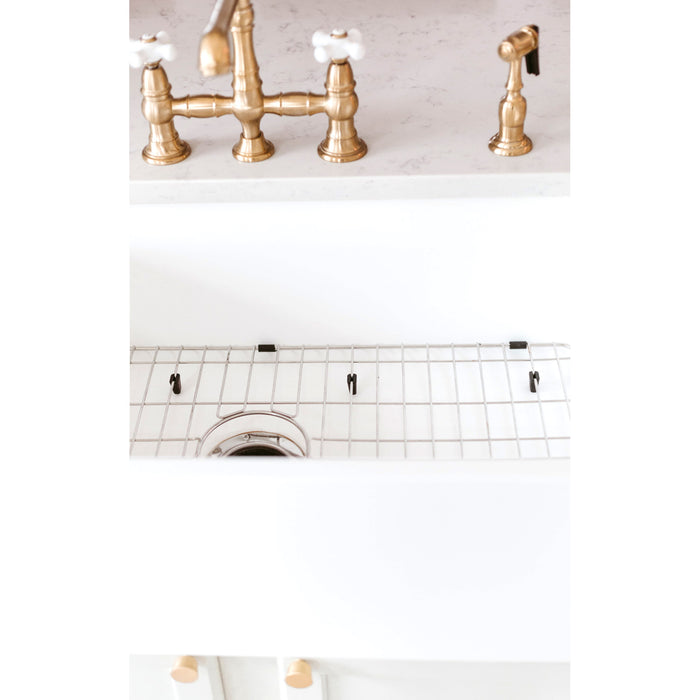 Kingston Heirloom KGKFA331810BC - Arcticstone 33-Inch Solid Surface White Stone Apron-Front Single Bowl Farmhouse Kitchen Sink with Strainer and Grid, Matte White/Brushed