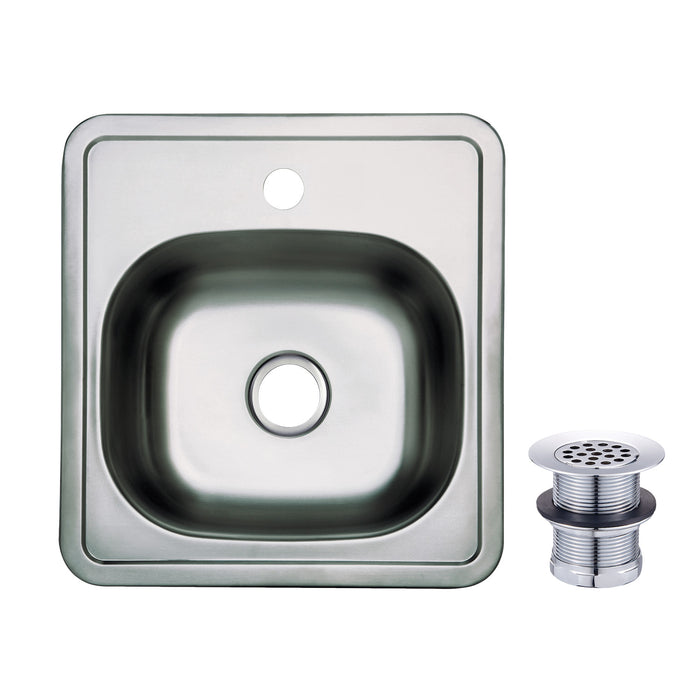 Kingston Tulare KGKTS151511 - Studio 15-Inch Stainless Steel Self-Rimming Single Bowl Drop-In Bar Prep Sink (1-Hole) with Strainer, Stainless Steel/Polished Chrome