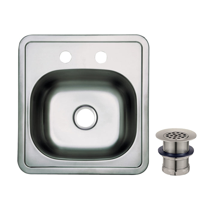 Studio 15-Inch Stainless Steel Single Bowl Drop-In Bar Prep Sink with Deck Mount Bar Faucet and Basket Strainer, Brushed Nickel