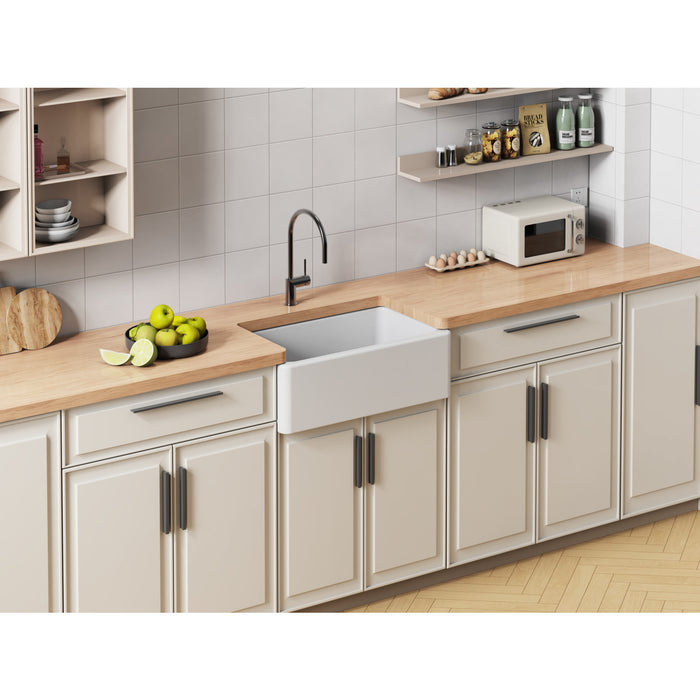 Kingston Heirloom KGPF311910EBC - Kaolin 30-Inch Fireclay Single Bowl Farmhouse Kitchen Sink with Bottom Grid and Strainer, Matte White