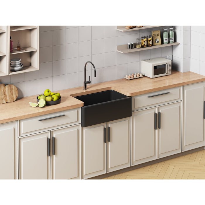 Kaolin KGPF311910KBC 30-Inch Fireclay Single Bowl Farmhouse Kitchen Sink with Bottom Grid and Strainer, Matte Black