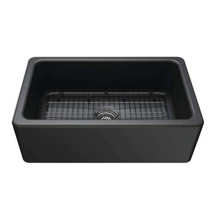 Kaolin KGPF311910KBC 30-Inch Fireclay Single Bowl Farmhouse Kitchen Sink with Bottom Grid and Strainer, Matte Black