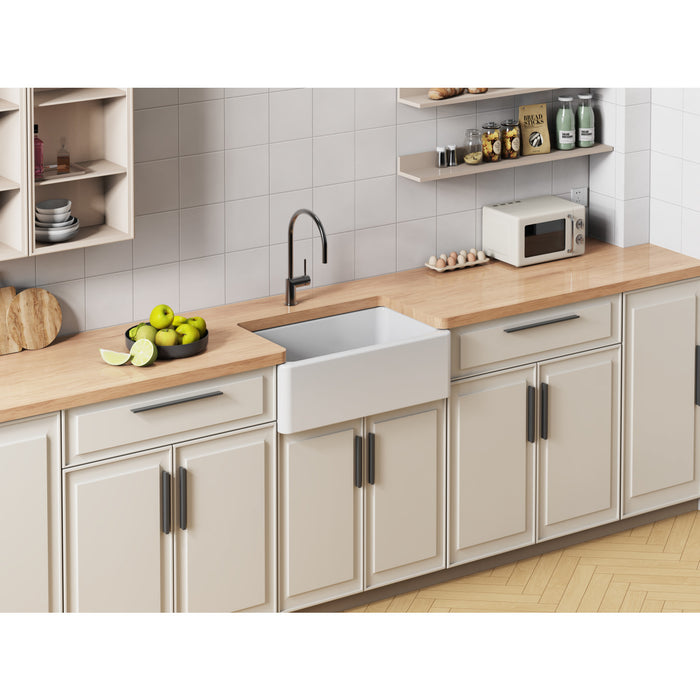 Kingston Heirloom KGPF311910YBC - Kaolin 30-Inch Fireclay Single Bowl Farmhouse Kitchen Sink with Bottom Grid and Strainer, Glossy White