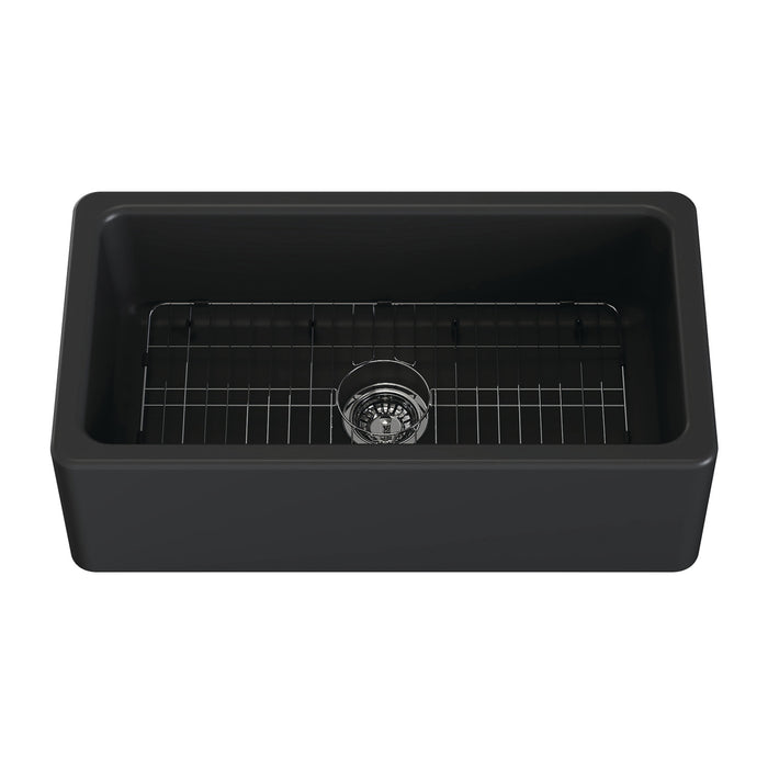 Kingston Heirloom KGPF331810KBC - Kaolin 33-Inch Fireclay Single Bowl Farmhouse Kitchen Sink with Bottom Grid and Strainer, Matte Black