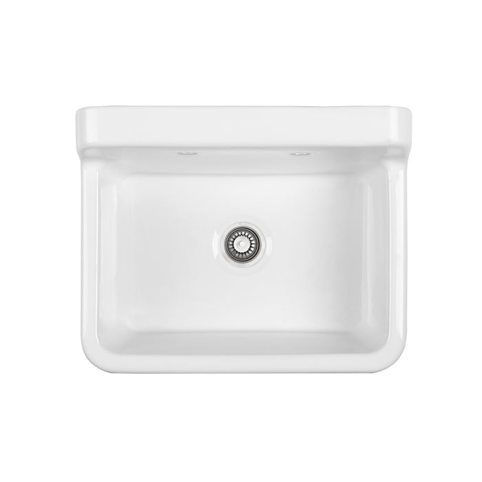Kingston Heirloom KGPKWS2419172 - Doriteal 24-Inch Ceramic Single Bowl Wall Mount Kitchen Sink with Strainer, White/Polished Brass