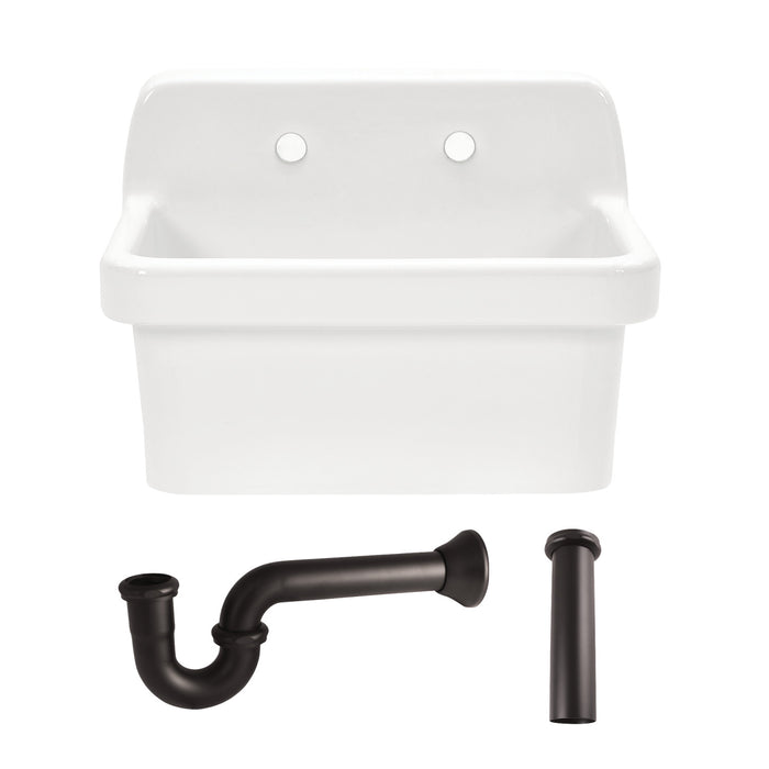 Kingston Heirloom KGPKWS2419175 - Doriteal 24-Inch Ceramic Single Bowl Wall Mount Kitchen Sink with Strainer, White/Oil Rubbed Bronze