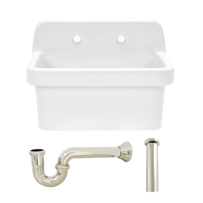Kingston Heirloom KGPKWS2419176 - Doriteal 24-Inch Ceramic Single Bowl Wall Mount Kitchen Sink with Strainer, White/Polished Nickel