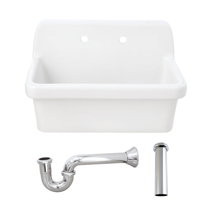 Kingston Heirloom KGPKWS3019181 - Doriteal 30-Inch Ceramic Single Bowl Wall Mount Kitchen Sink with Strainer, White/Polished Chrome